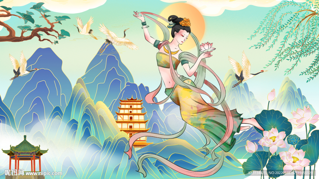 国潮敦煌插画背景