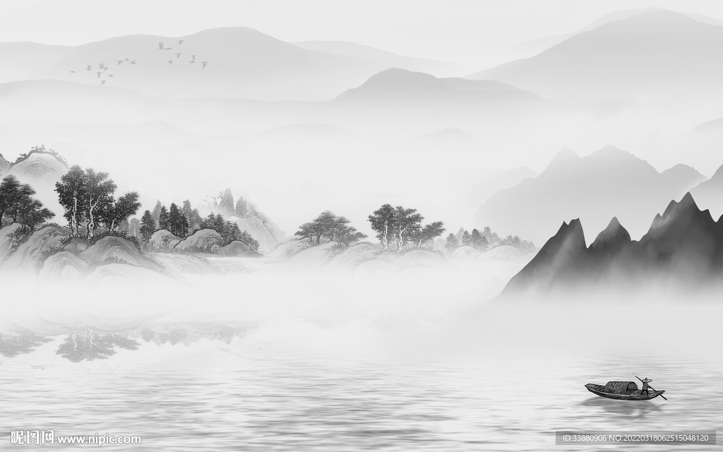 新品 背景墙山水画 tif分层