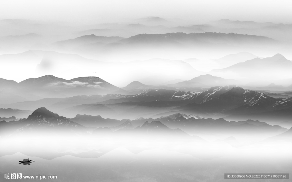 高端 大气中式山水 TIF分层