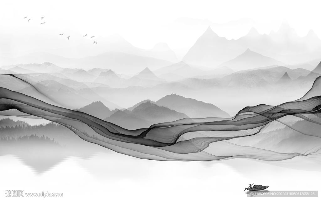 线条大气中式山水 TIF分层