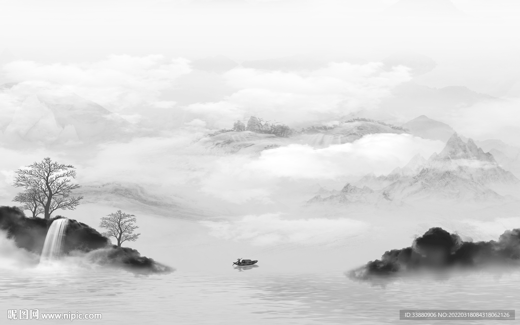 水墨客厅山水背景 TIF分层