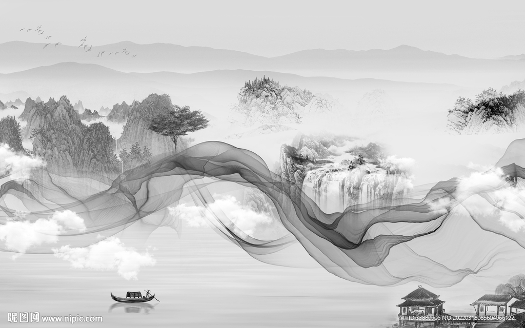 大气客厅山水背景 TIF分层