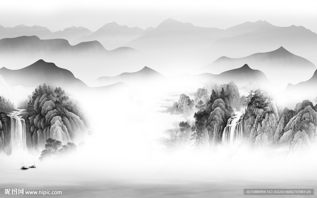 新中式客厅新山水画 TIF分层