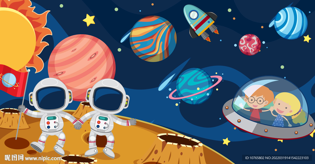 卡通星球宇航员太空儿童壁画