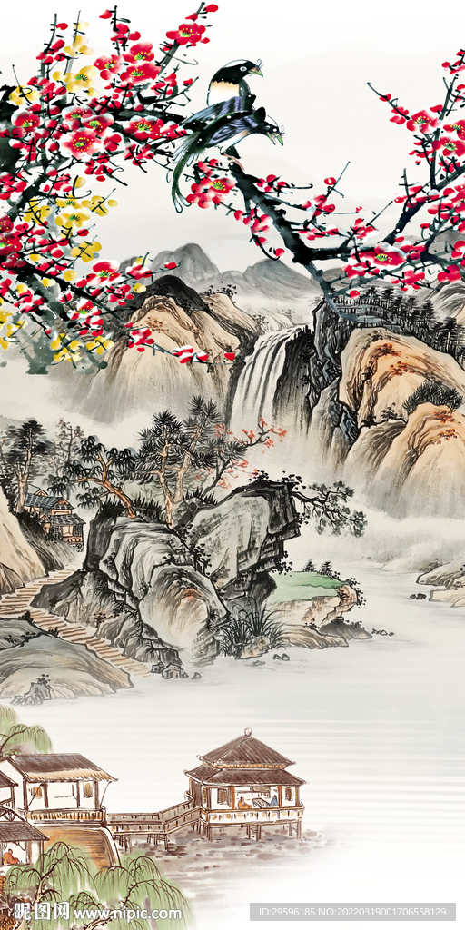 中式山水玄关背景 tif分层