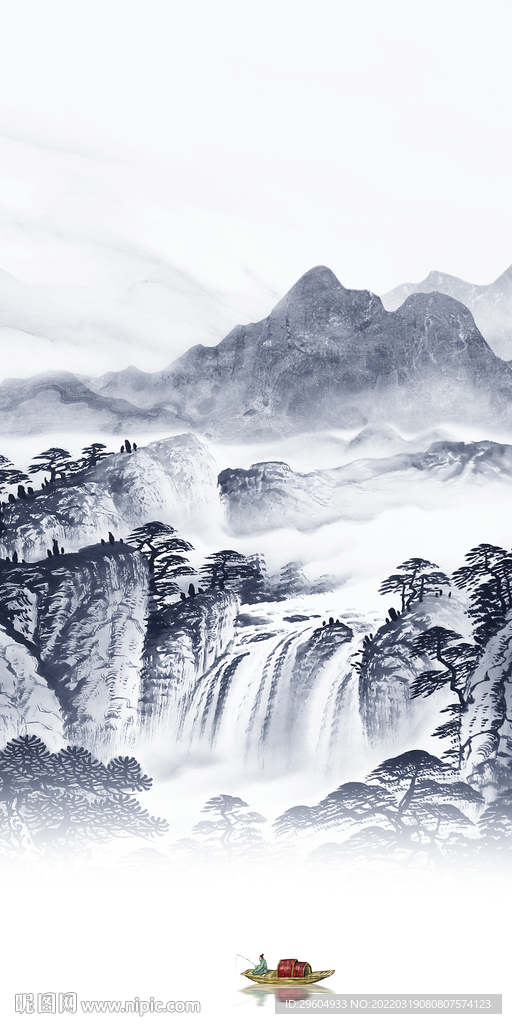 别墅 墙画山水玄关 TIF分层