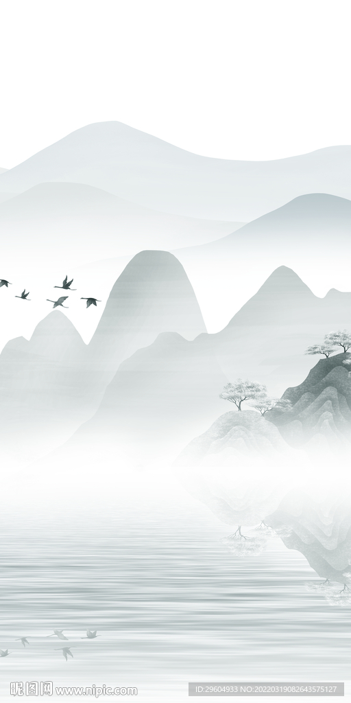 水墨山水背景玄关 TIF分层