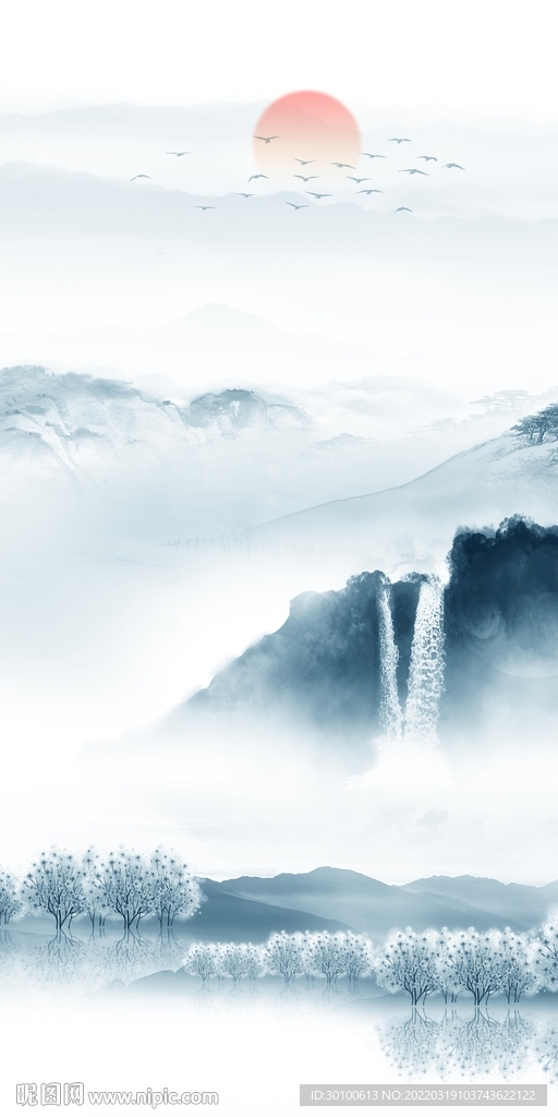 新中式背景画新山水 tif分层