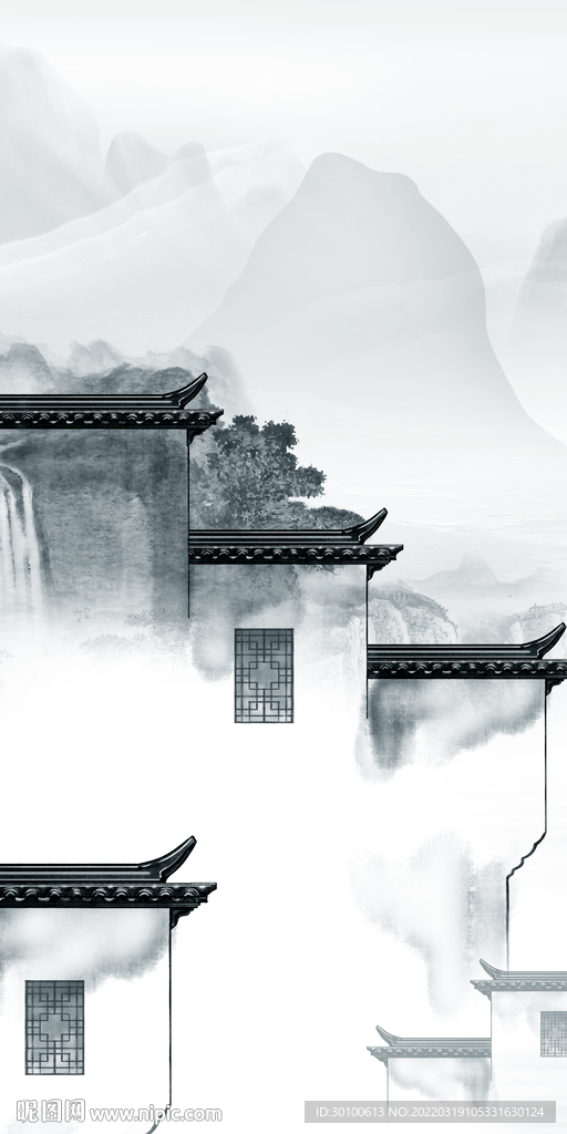 中式 背景画新山水 tif分层