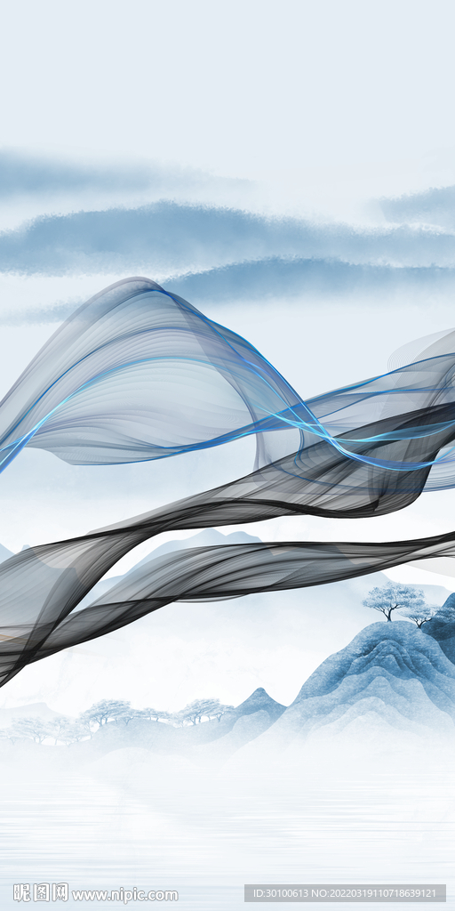 高档背景画新山水 tif分层