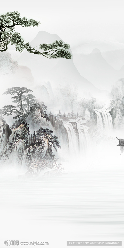 高清 无框玄关山水 tif分层