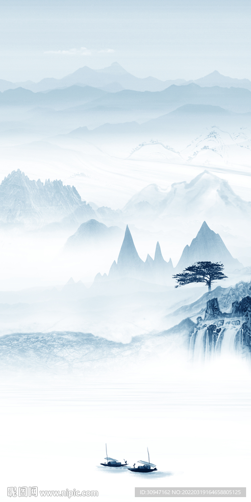 中国风高端玄关山水 TIF分层