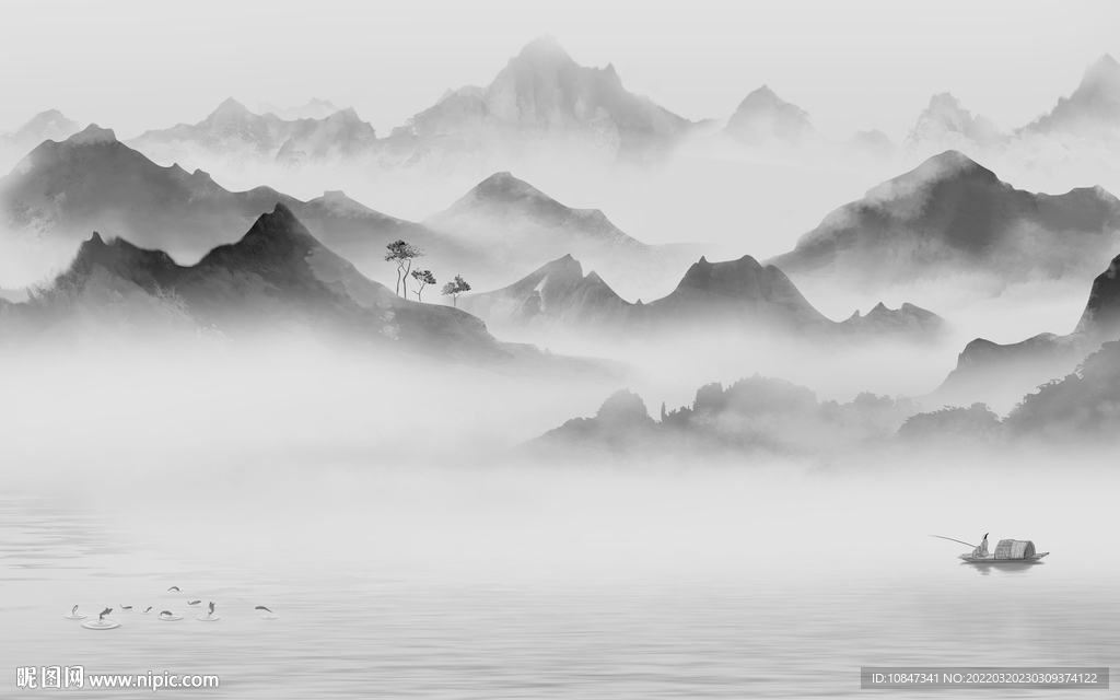 爆款 客厅灰色山水 TIF分层