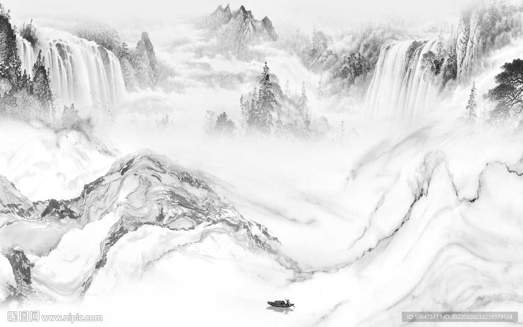 中式 灰色高雅山水 TIF分层