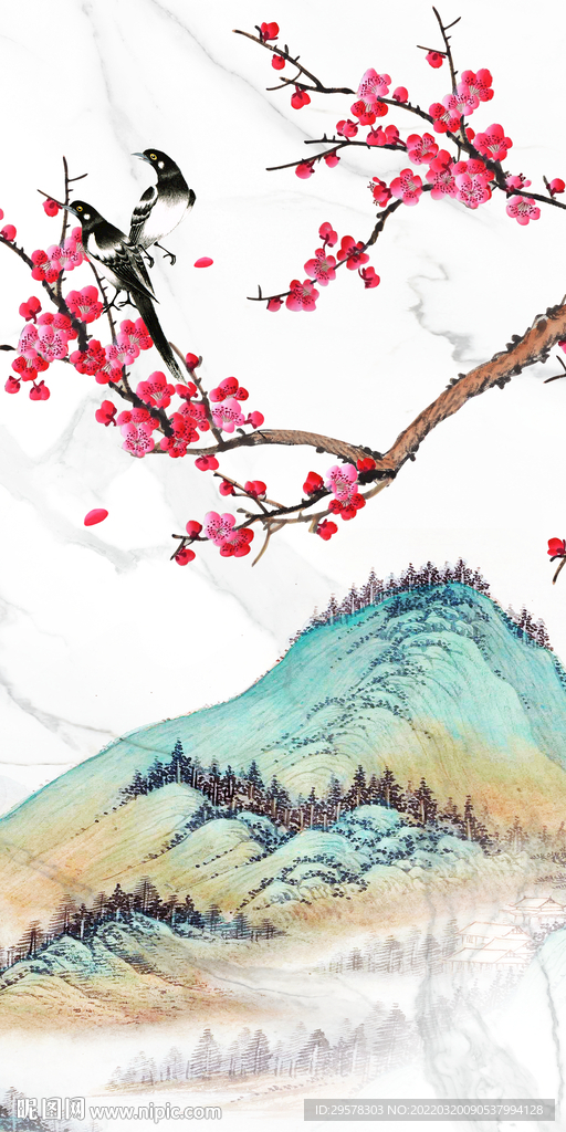 花鸟 中式背景玄关 TIF分层