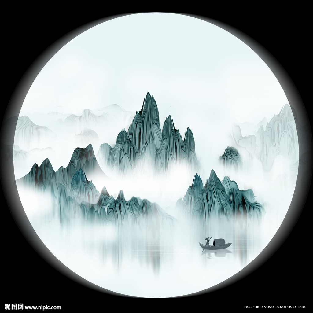 高清分层圆形水墨山水