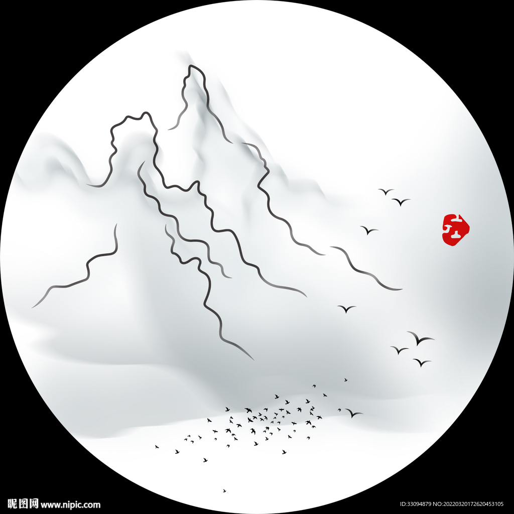 高清分层透明底山水打印图