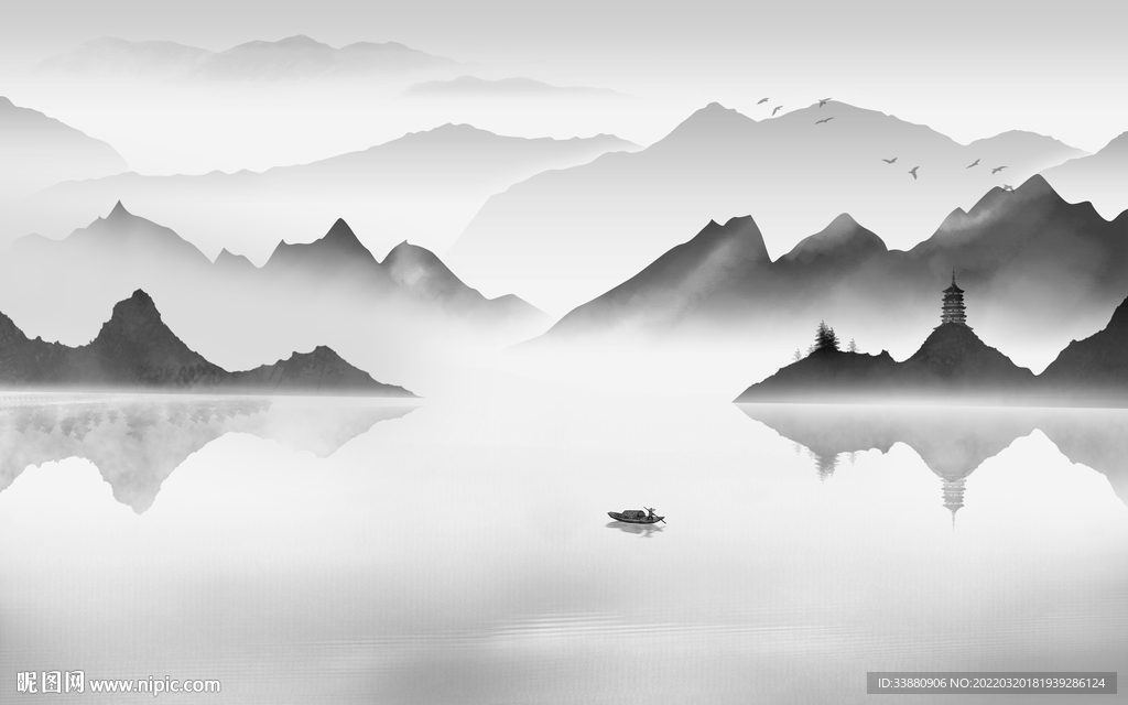 水墨 山水电视背景 tif分层