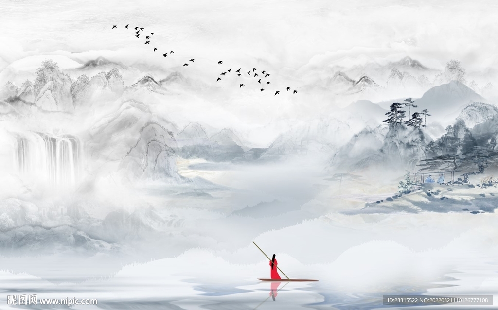 高山流水遇知音新中式背景墙