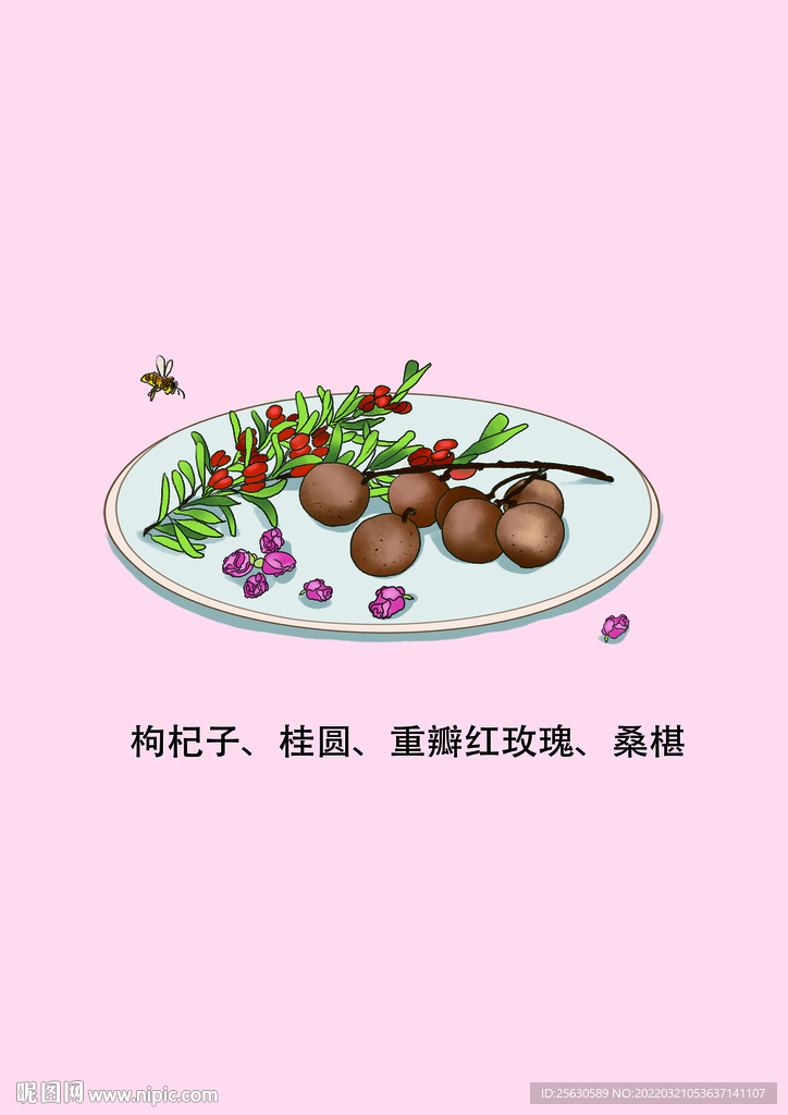 枸杞子桂圆重瓣红玫瑰桑椹
