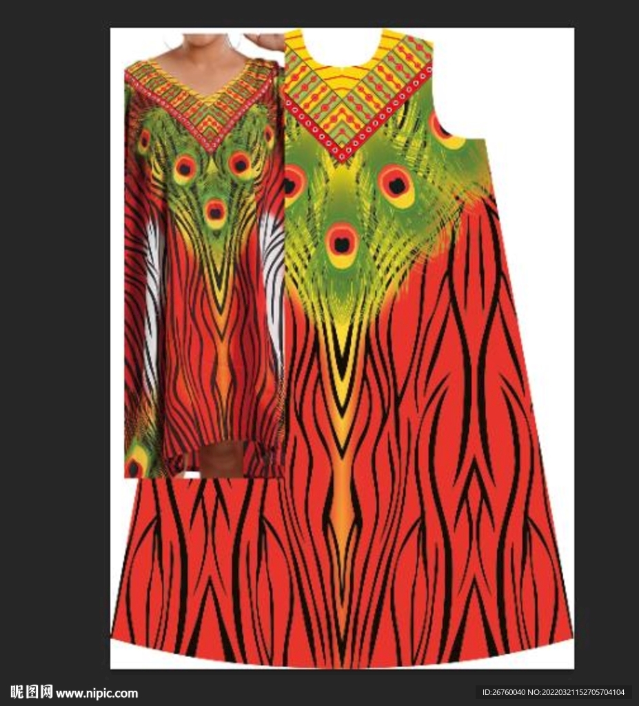 女装 长裙 定位花 数码印花 