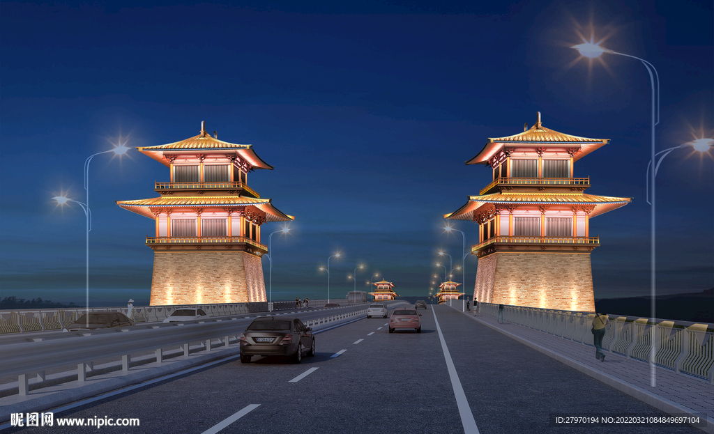 古建桥梁桥头灯光亮化效果图设计