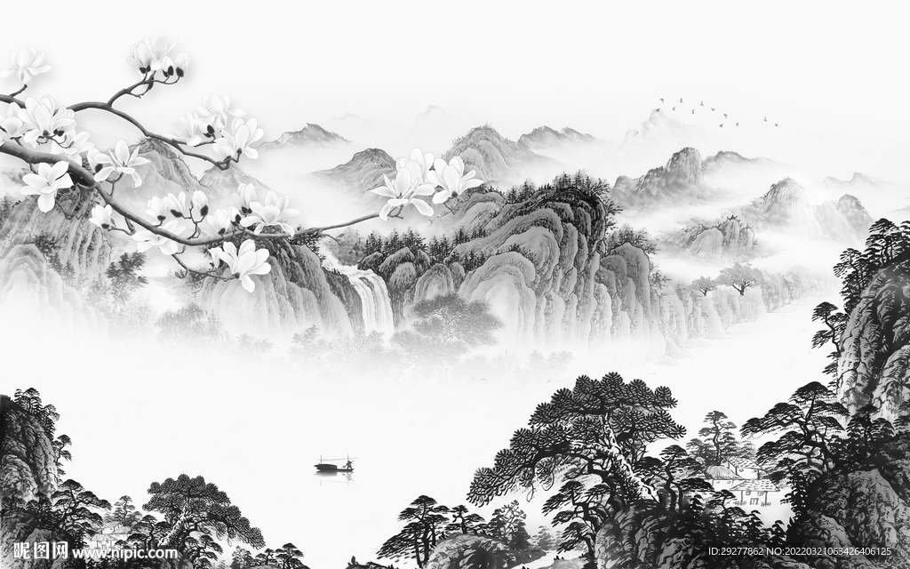 人气高端客厅山水 tif分层