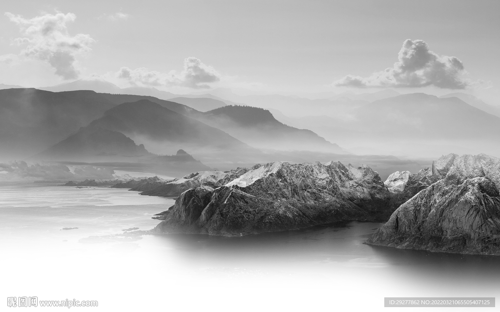 中国风最新灰色山水 tif分层