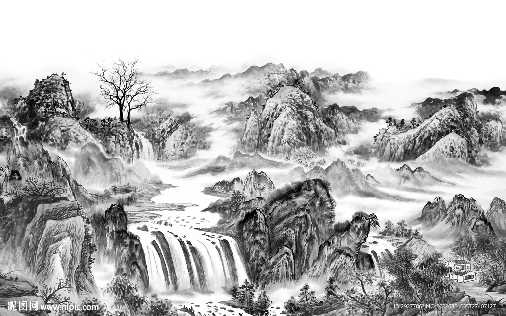 背景墙最新灰色山水 tif分层