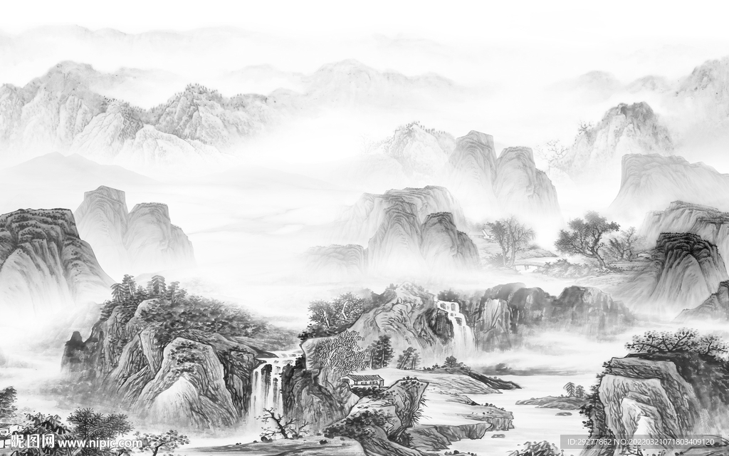 中国风客厅最新山水 tif分层