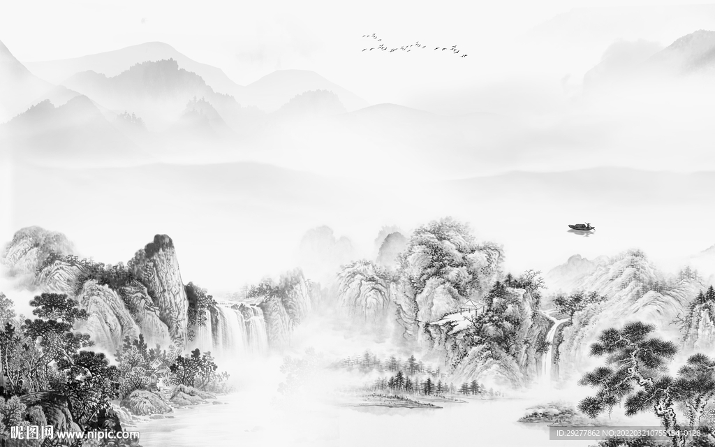 高清 最新灰色山水 tif分层