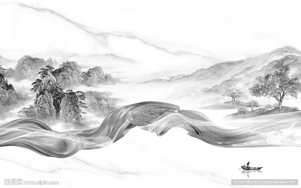 高清 高端客厅山水 tif分层