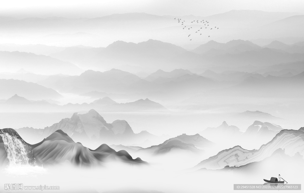 人气 电视墙画山水 TIF分层