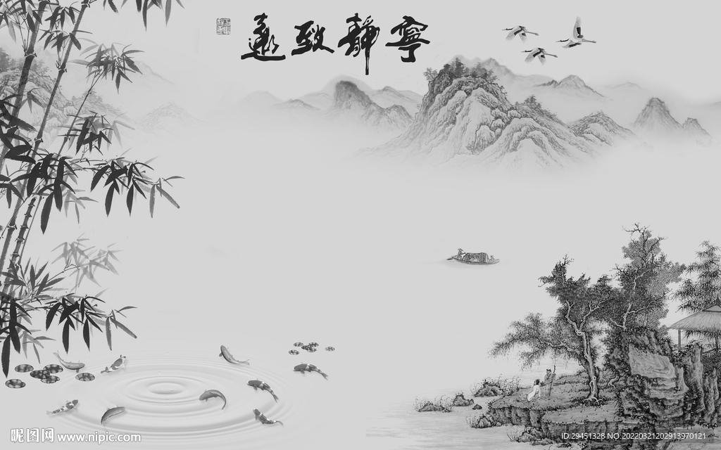 宁静电视墙画山水 TIF分层