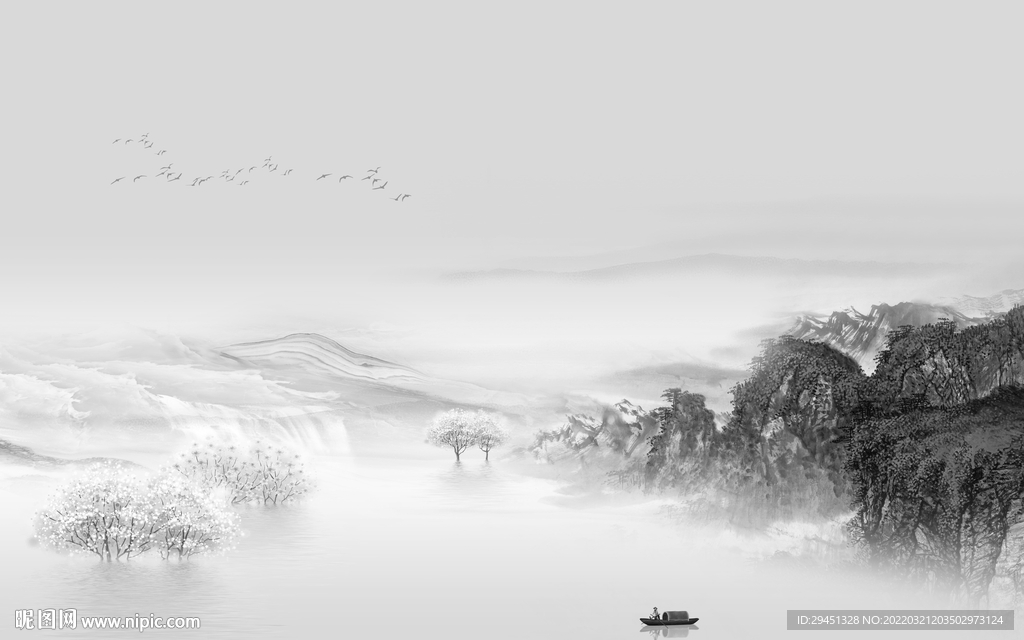 意境电视墙画山水 TIF分层