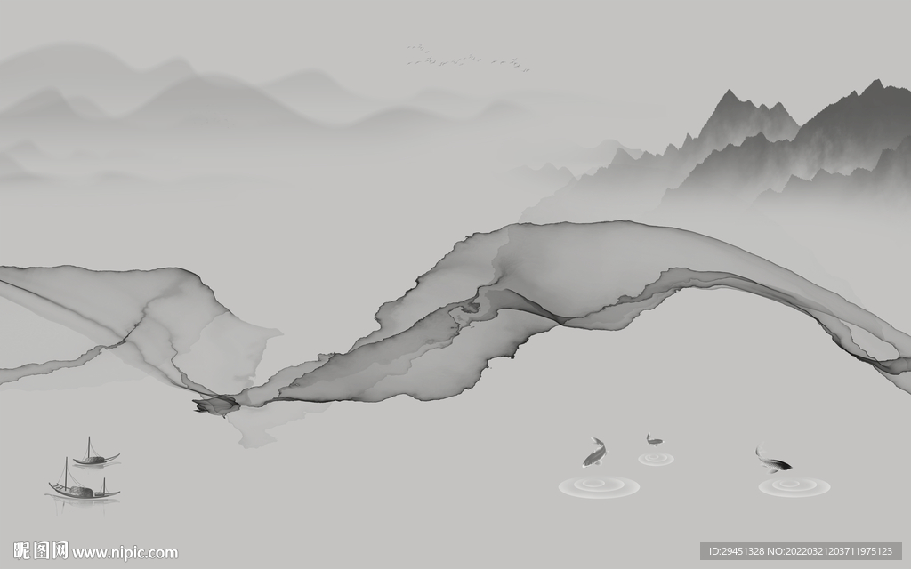 线条 电视墙画山水 TIF分层