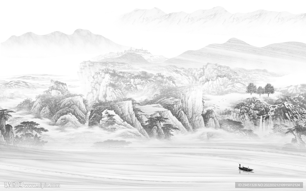 高端 电视墙画山水 TIF分层