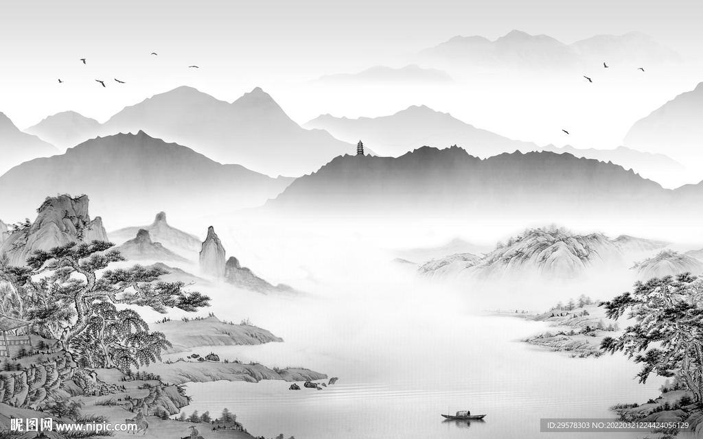 新款背景墙山水图 TIF分层