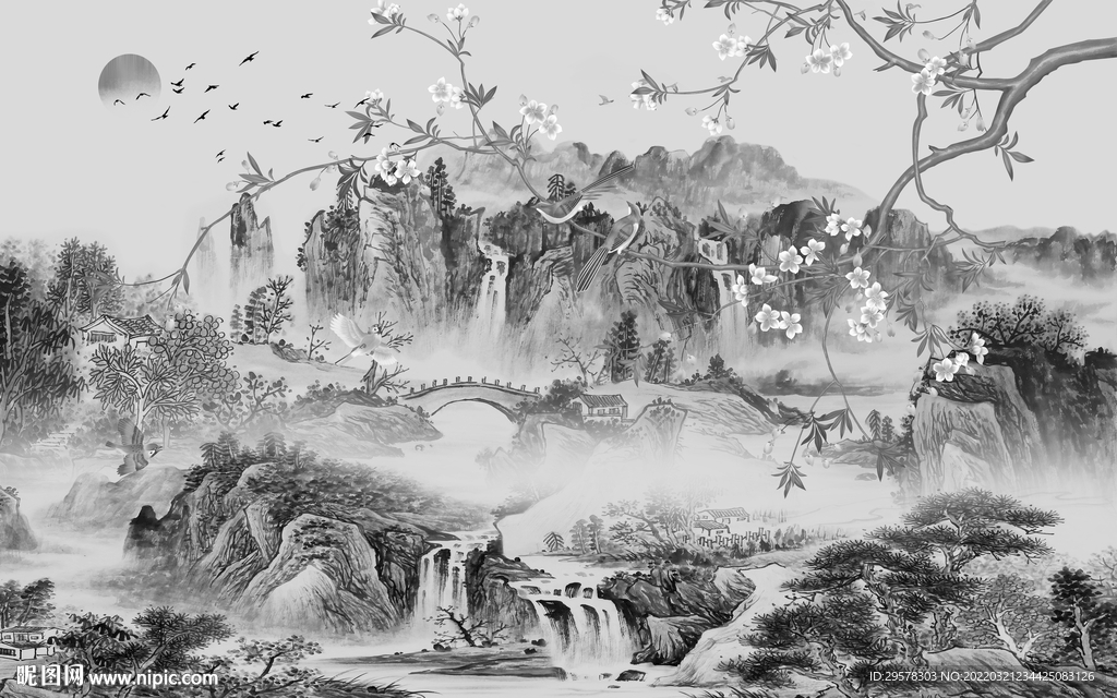 国画灰色新山水画 TIF分层
