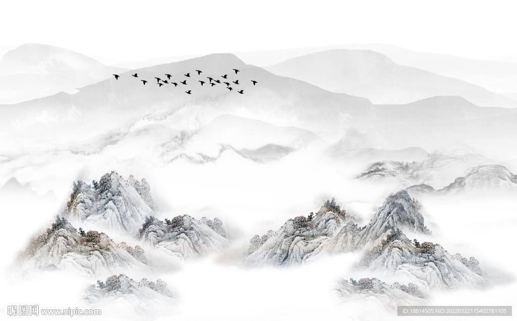 简约轻奢新中式山水电视背景墙