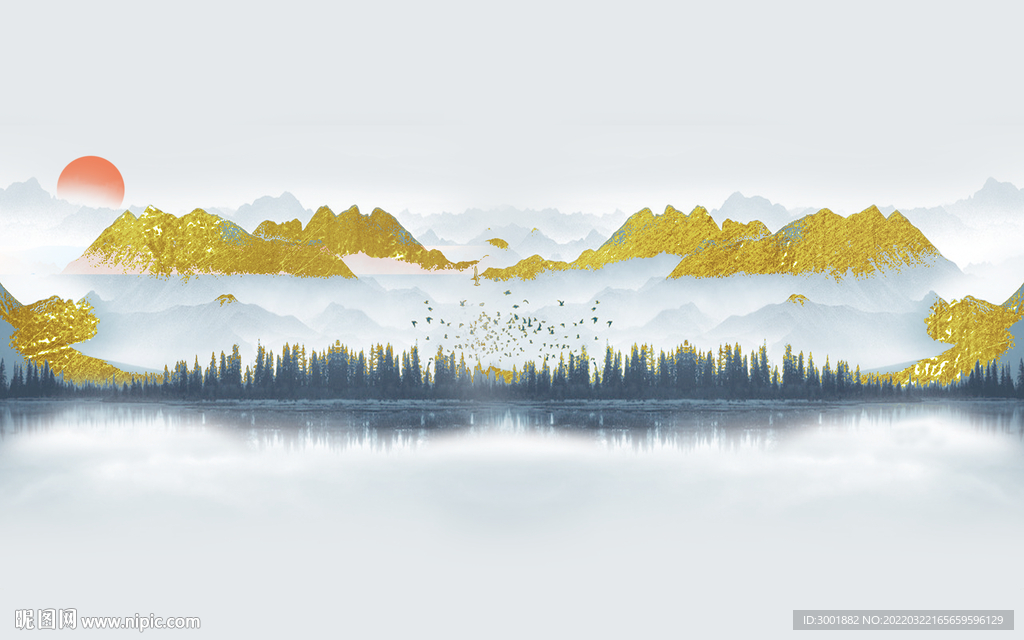 轻奢装饰画 山水风景画 日出
