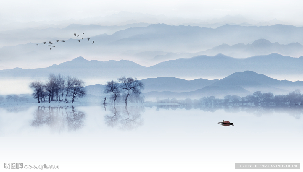 轻奢装饰画 水墨山水风景画 船