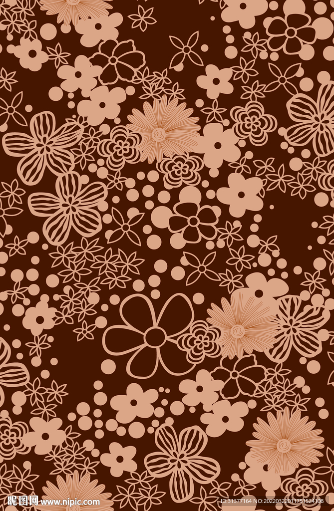 单色线描小碎花