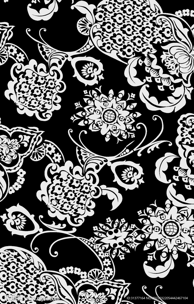 抽象单色线条花 