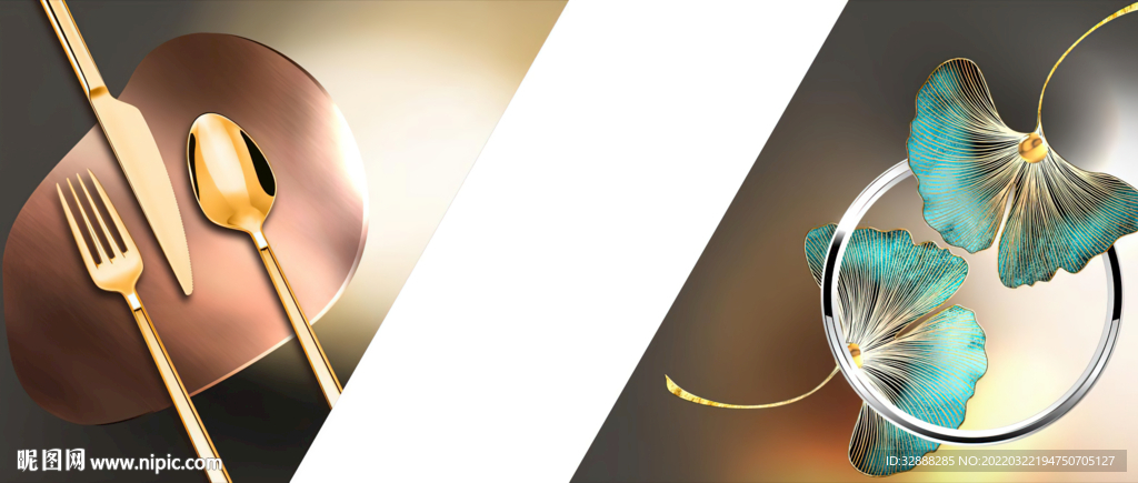 餐厅餐具银杏叶装饰画