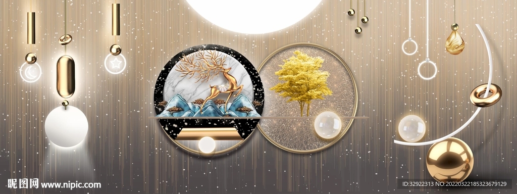 星空光影灯光麋鹿装饰画