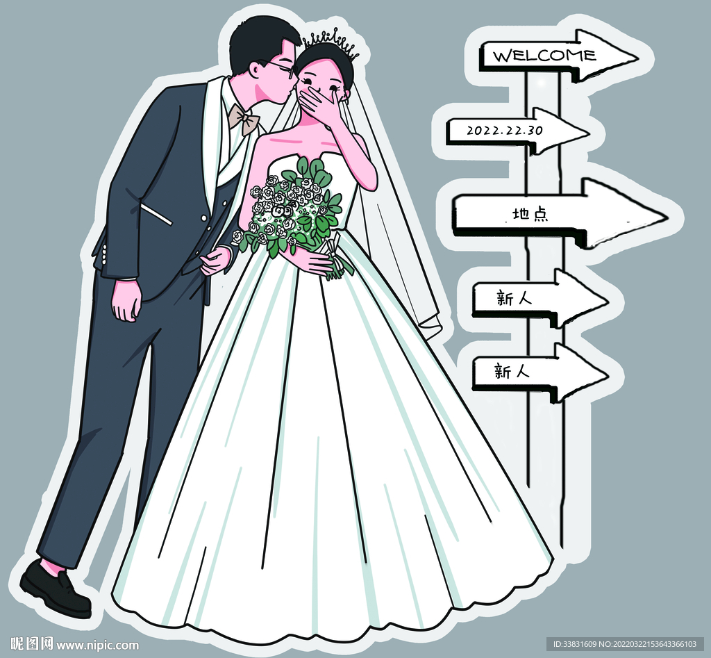 卡通婚礼迎宾水牌