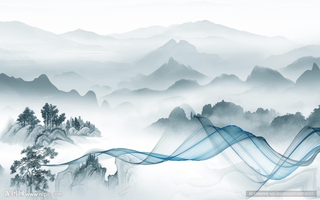 线条中式最新山水 tif分层