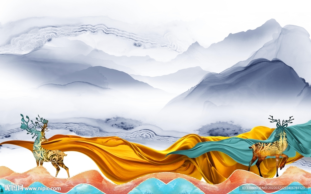 客厅中国风新山水 tif分层