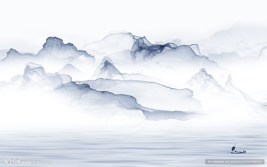 蓝色中国风新山水 tif分层